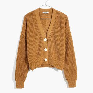Madewell Greywood Crop Cardigan Sweater Toffee Brown XS Cotton Ribbed Knit